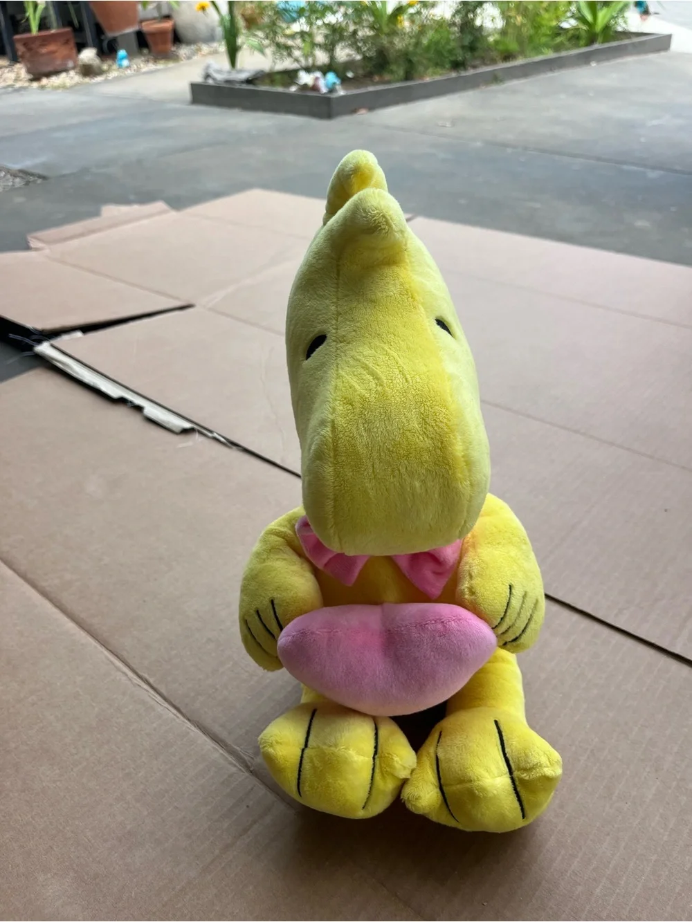 Peanuts Yellow Plush with Pink Heart and Bow - Soft Woodstock Stuffed Animal